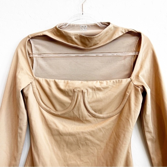 Not Yours To Keep Women's Dana Corsete Bodysuit Banded Neck Long Sleeve Nude Sm - Picture 3 of 8
